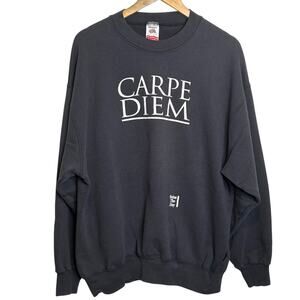 Vtg Fruit of the Loom XXL Made in USA Blue Carpe Diem Seize the Day Sweatshirt